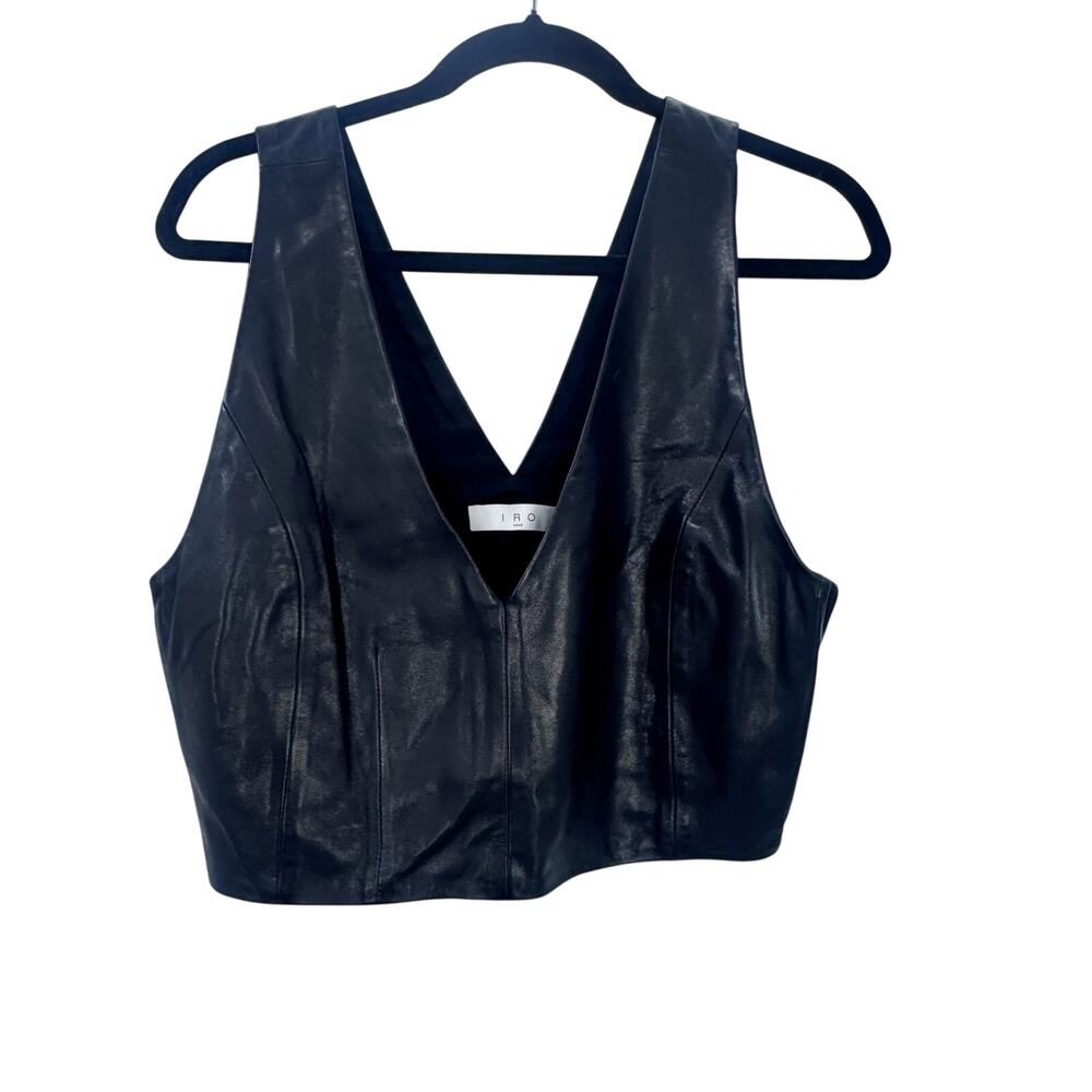 IRO Lamb Leather V-Neck Cropped Top Sleeveless Black US Size 10/ 42 NWT - Picture 6 of 12